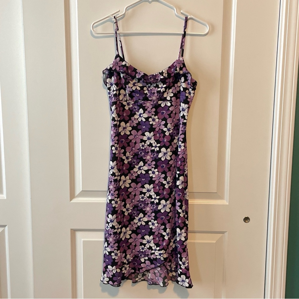 Vintage Byer Too! Floral Purple and Pink Ruffle Y2K 90s Sundress Dress